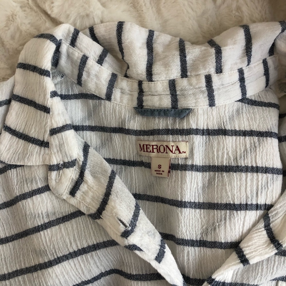 Merona Striped Cap Sleeve Shirt Top White/Gray S - Picture 11 of 11